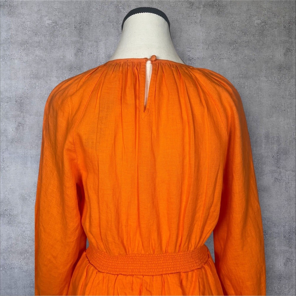 J. Crew NWT Palermo Smocked Waist Linen Orange Mini Dress Womens S Minimalist - Picture 4 of 9